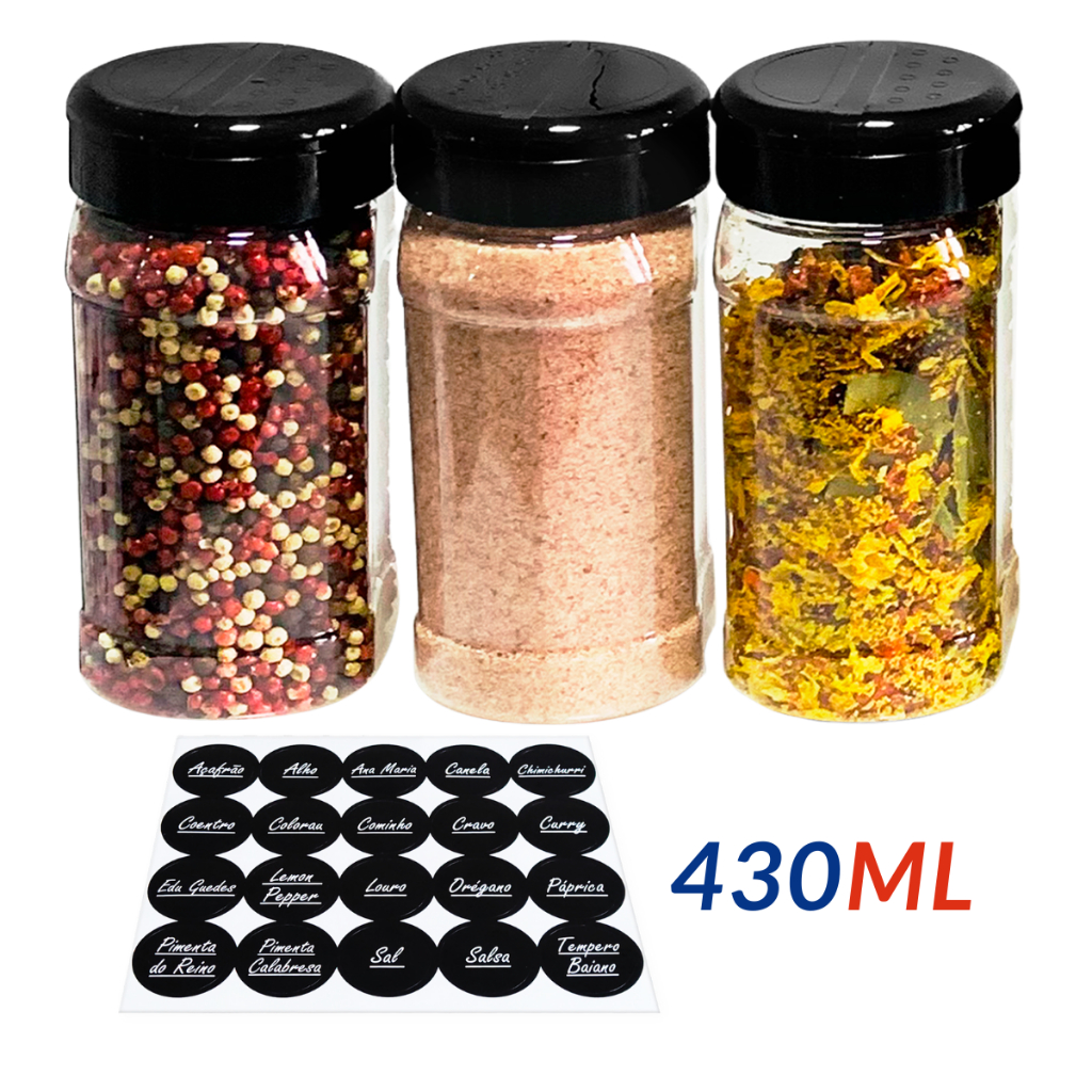 Pote para Sal Parrilha Hibisco Temperos Condimentos 430ml 3 Un Tampa Dupla