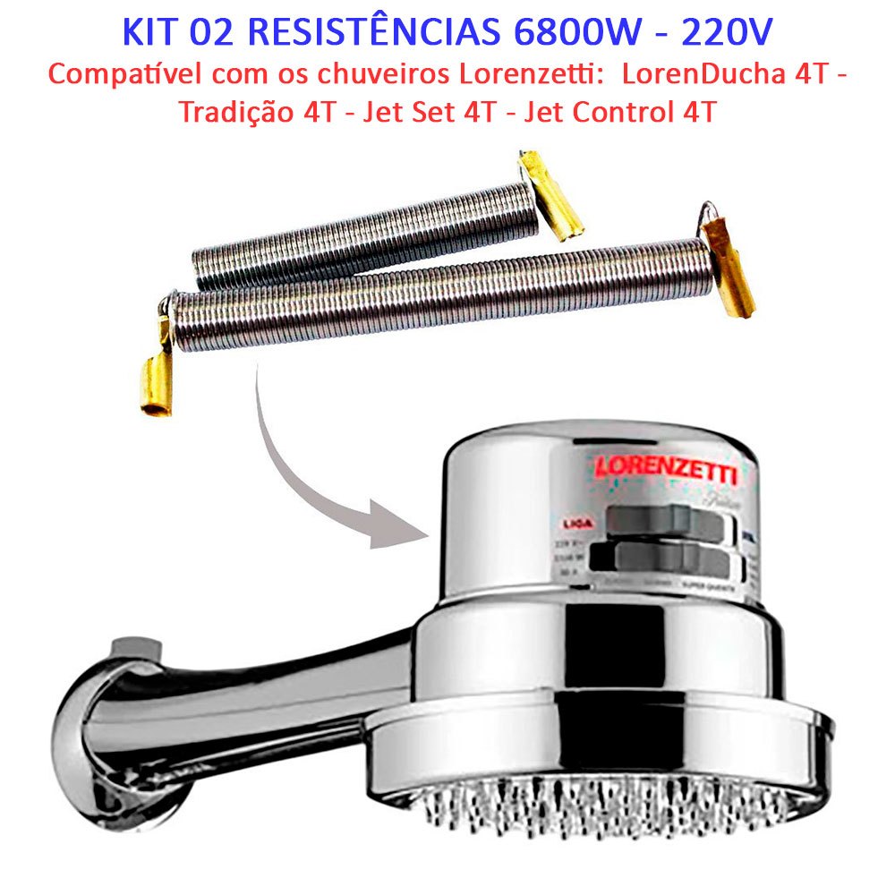 Kit de Resistência PMR 6800W 220V P/ Chuveiro Tradição 4T - Chuveiro Jet 4 ou Loren Ducha Lorenzetti