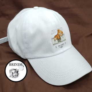 Boné Urso Retro Branco Basebol Ny New York Aba Curva Masculino e Feminino Regulagem Fitão