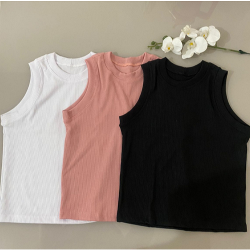 Cropped Malha Canelada Blusa Feminina Moda Verão Camiseta Regatinha Básica Diversas Cores Regata