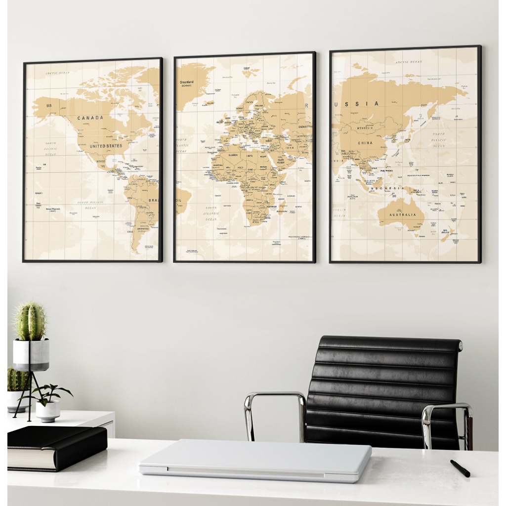 Quadro Mapa Mundi Vintage Com Moldura E Vidro Quadro Decorativo Sala Grande Quadro Escritório Trio