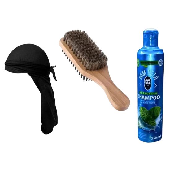 Kit Waves Durag Escova Dupla Javali, Bandanas Dureg, Shampoo Barbearia Cabeleireiro