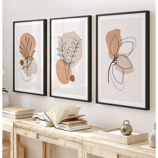 Quadro Minimalista Com Moldura E Vidro Quadro Abstrato Decorativo Quadro Folhagem Orgânica Trio