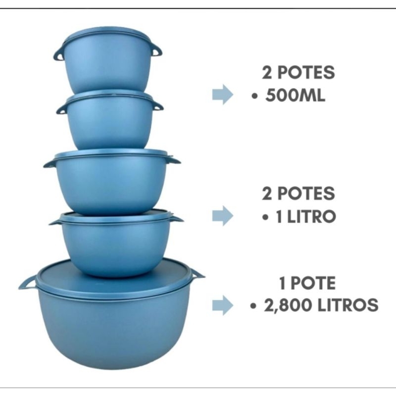 kit 5 potes Bowl plastico redondos material LIVRE BPA