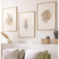 Quadro Decorativo Sala Com Moldura Trio Folhas Botânico Minimalista Bege Quadro Com Moldura E Vidro