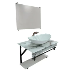 Gabinete Vidro 60x45 cm Com Cuba Oval + Espelho - Cores Variadas