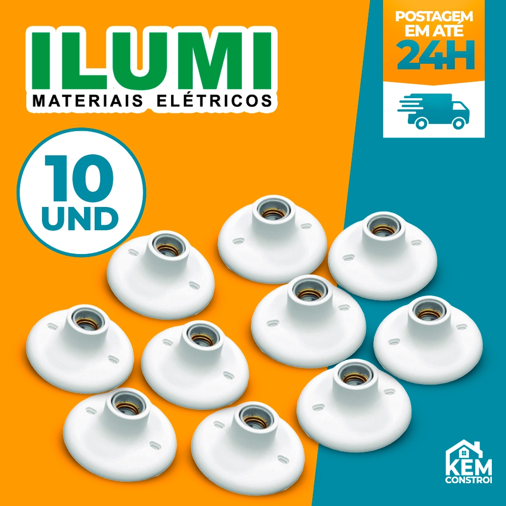 Kit com 10 Luminárias Plafon Redondo Bocal E27 de PVC Porcelana Branco - Ilumi em Oferta na Shopee