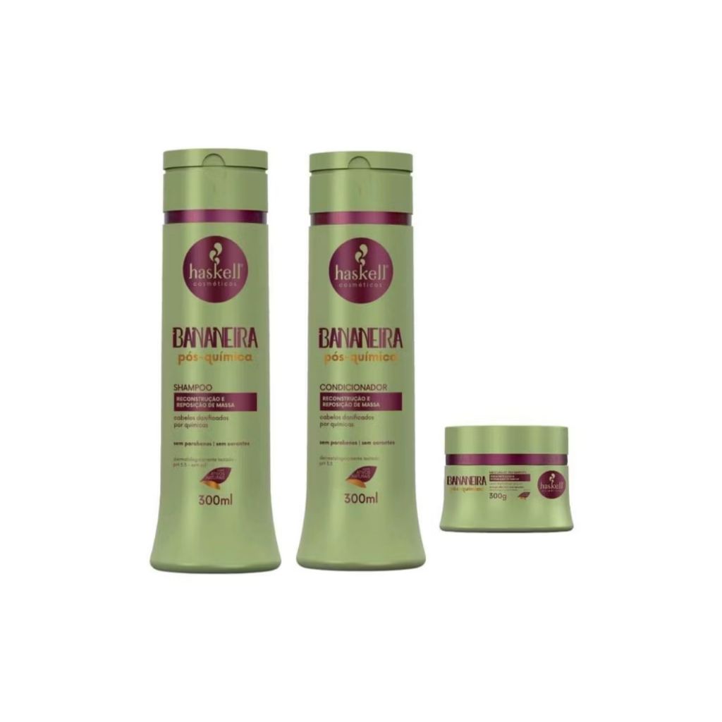 Kit Bananeira Pós-Química Haskell Shampoo 300ml + Condicionador 300ml + Máscara 300g