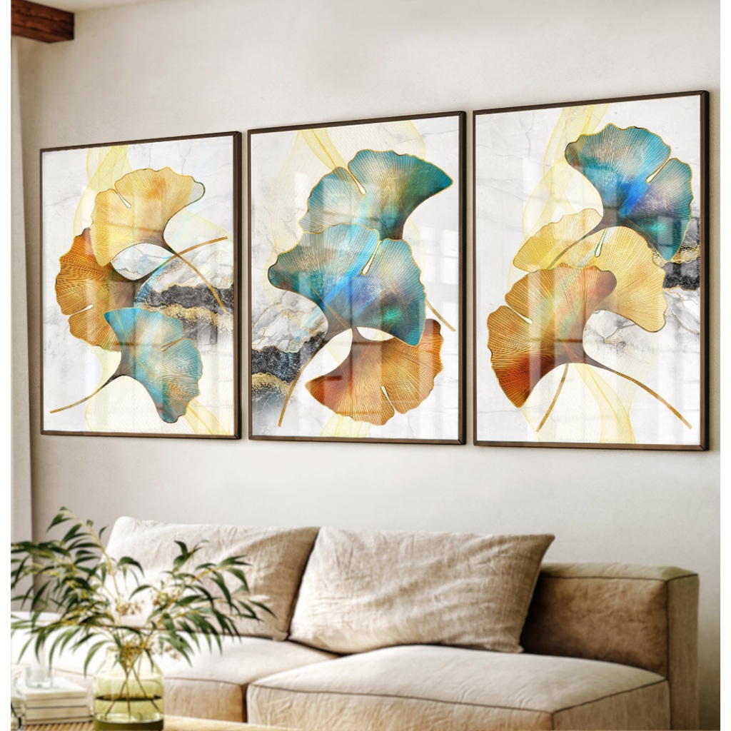 Quadro Abstrato Folhagem Com Moldura Quadro Decorativo Sala Grande Quadro Dourad