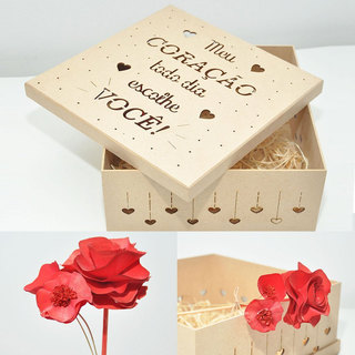Caixa Mdf Presente Surpresa Dia Dos Namorados Coração Com Buquê de Flores artesanal orgânica em Oferta na Shopee