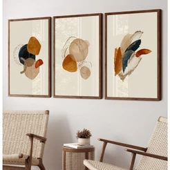Quadro Decorativo Sala Com Moldura E Vidro Quadro Abstrato Boho Terracota Trio Quadros Sala Grande