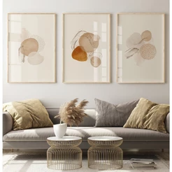 Quadro Decorativo Sala Trio De Quadros Decorativos Quarto Abstrato Boho Chic Terracota Com Moldura