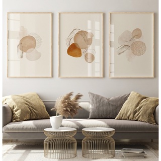 Quadros Decorativos Sala Quarto Abstrato Trio Com Moldura Coleção Estilo Boho Tons Creme Off White em Oferta na Shopee