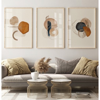 Quadros Decorativos Com MOLDURA Sala Quarto Trio Coleção Arte Estilo Boho Formas Bege Terra e Azul em Oferta na Shopee