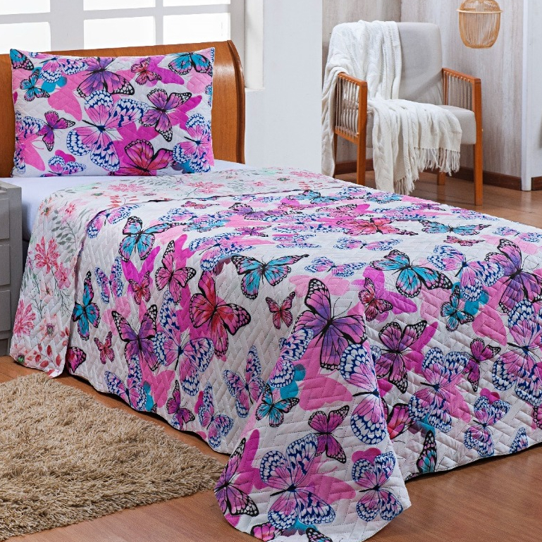 Colcha Dupla Face Estampada Conforto Toque Macio Cores Variadas