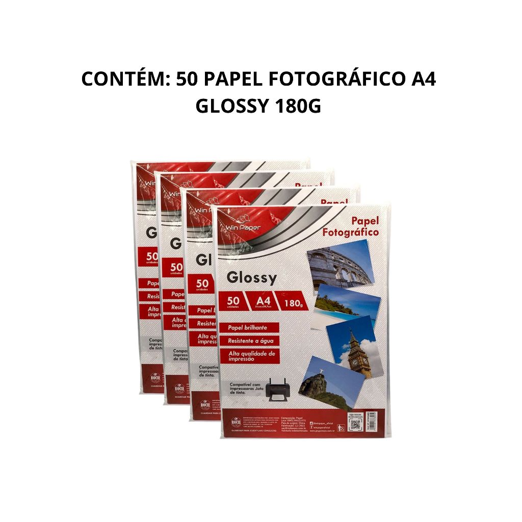 Papel Fotográfico A4 Glossy Resistente a água Impressão de Alta Qualidade 180g 50 Folhas