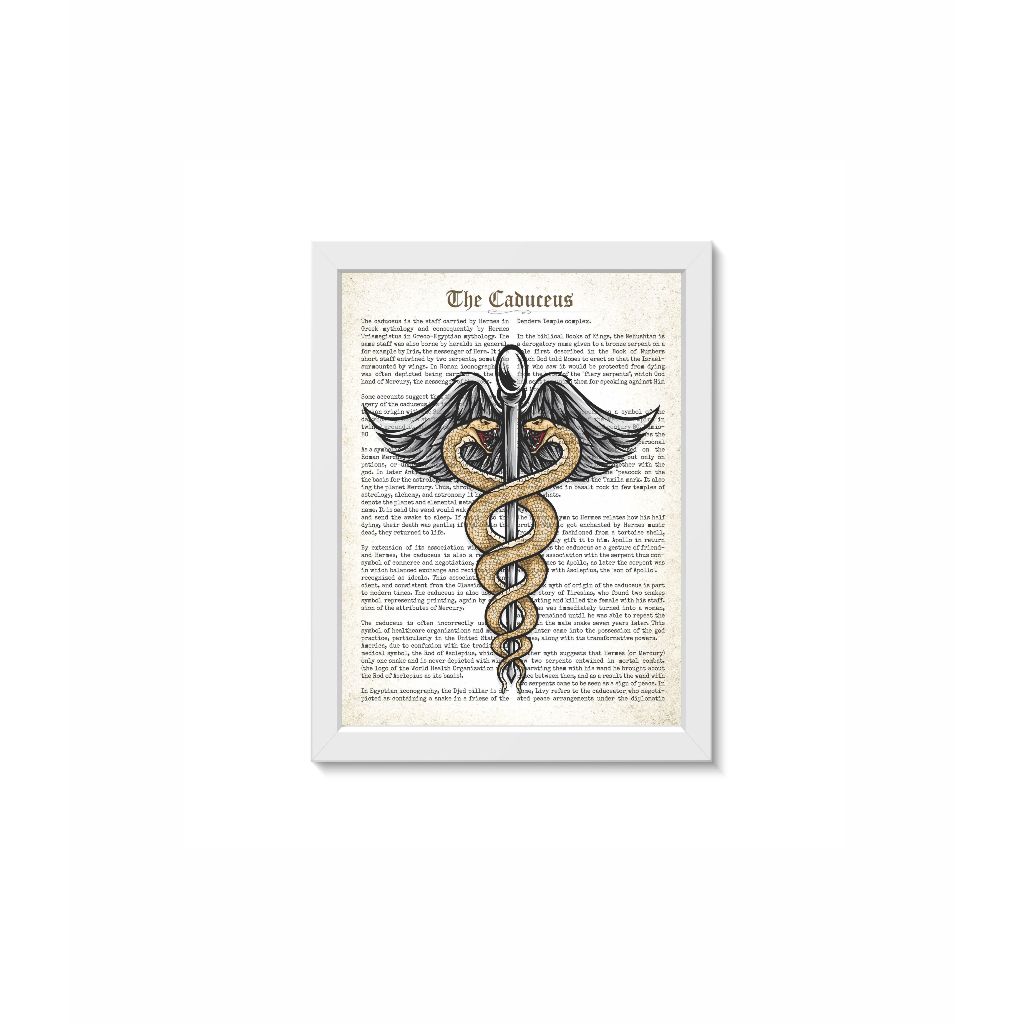 Quadro Decorativo Símbolo de Medicina Consultório Médico Moldura 20x30cm Madeira