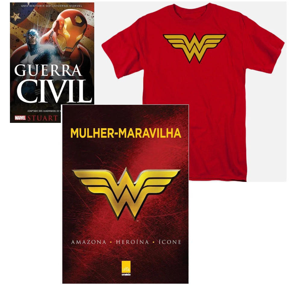 Kit Livro Mulher-Maravilha capa dura + Guerra Civil + Camiseta G - Novo lacrado