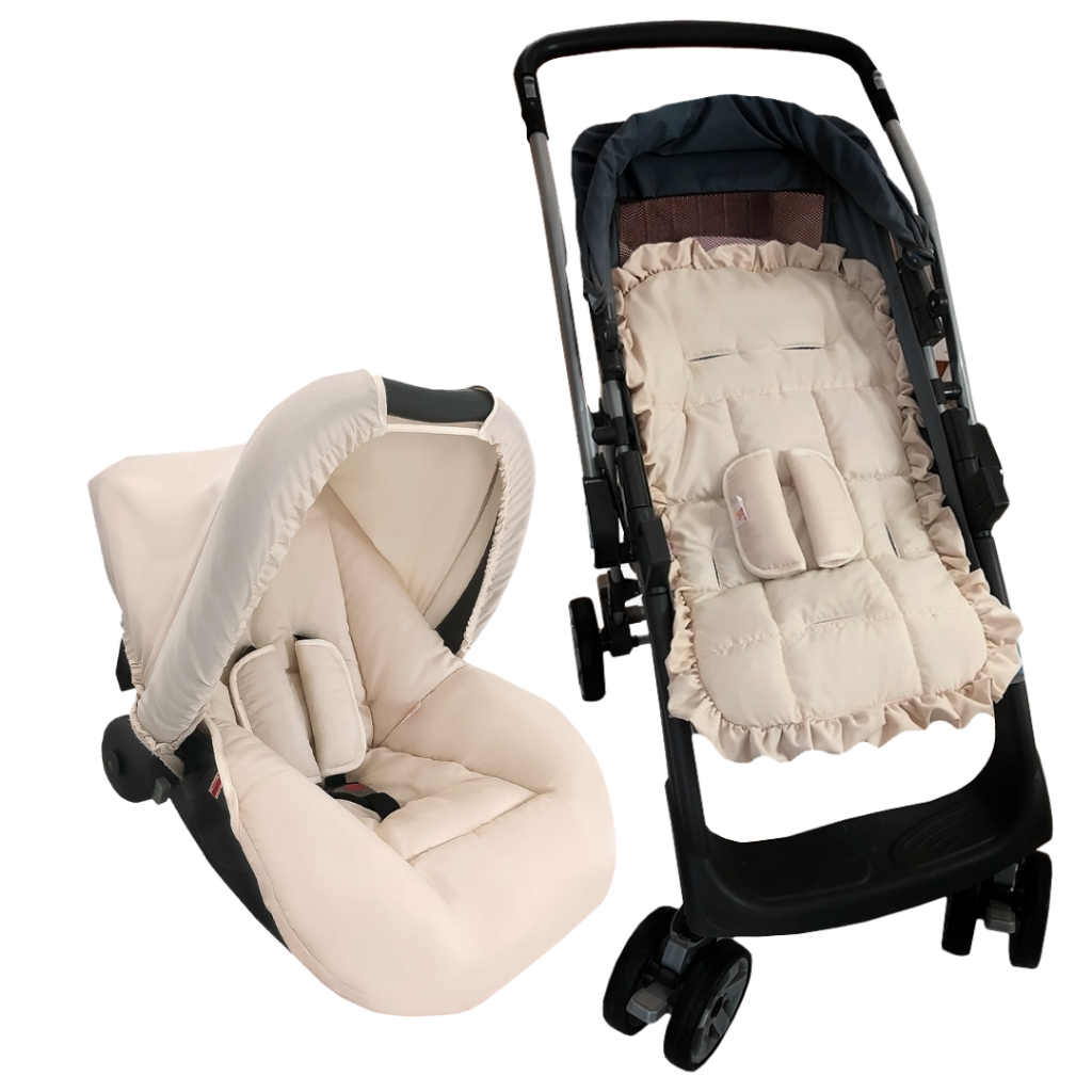 Kit Capa de Bebê Conforto, Capota + Protetores de Cinto e Capa de Carrinho Com Protetores