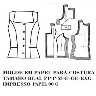 MOLDE ,MODELAGEM DE BLUSA ALFAIATARIA EM PAPEL 90 GM PARA COSTURA HSTZ-152 em Oferta na Shopee