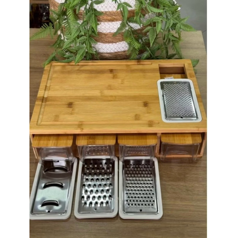 Tábua Com 4 Raladores E 4 Recipientes Bambu Ecokitchen