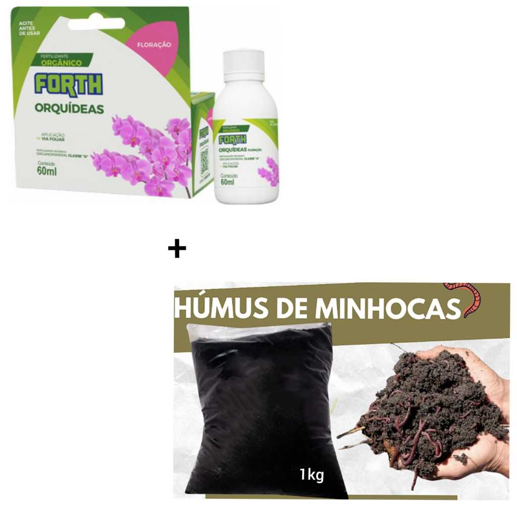 kit adubos forth orquideas floração concentrado 60ml + húmus de minhoca 1kg fertilizantes organicos naturais.