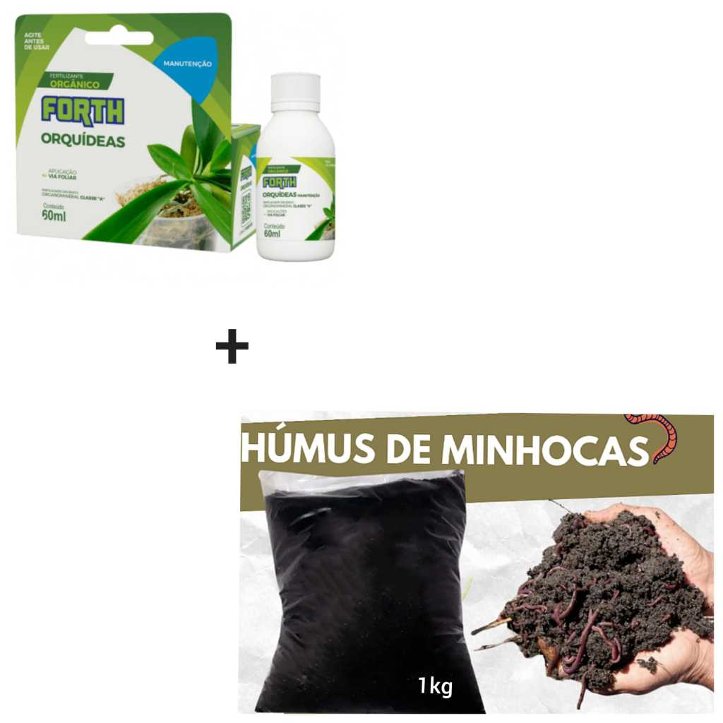 kit adubos forth orquídea manutenção concentrado 60ml + húmus de minhoca 1kg fertilizantes organicos naturais.