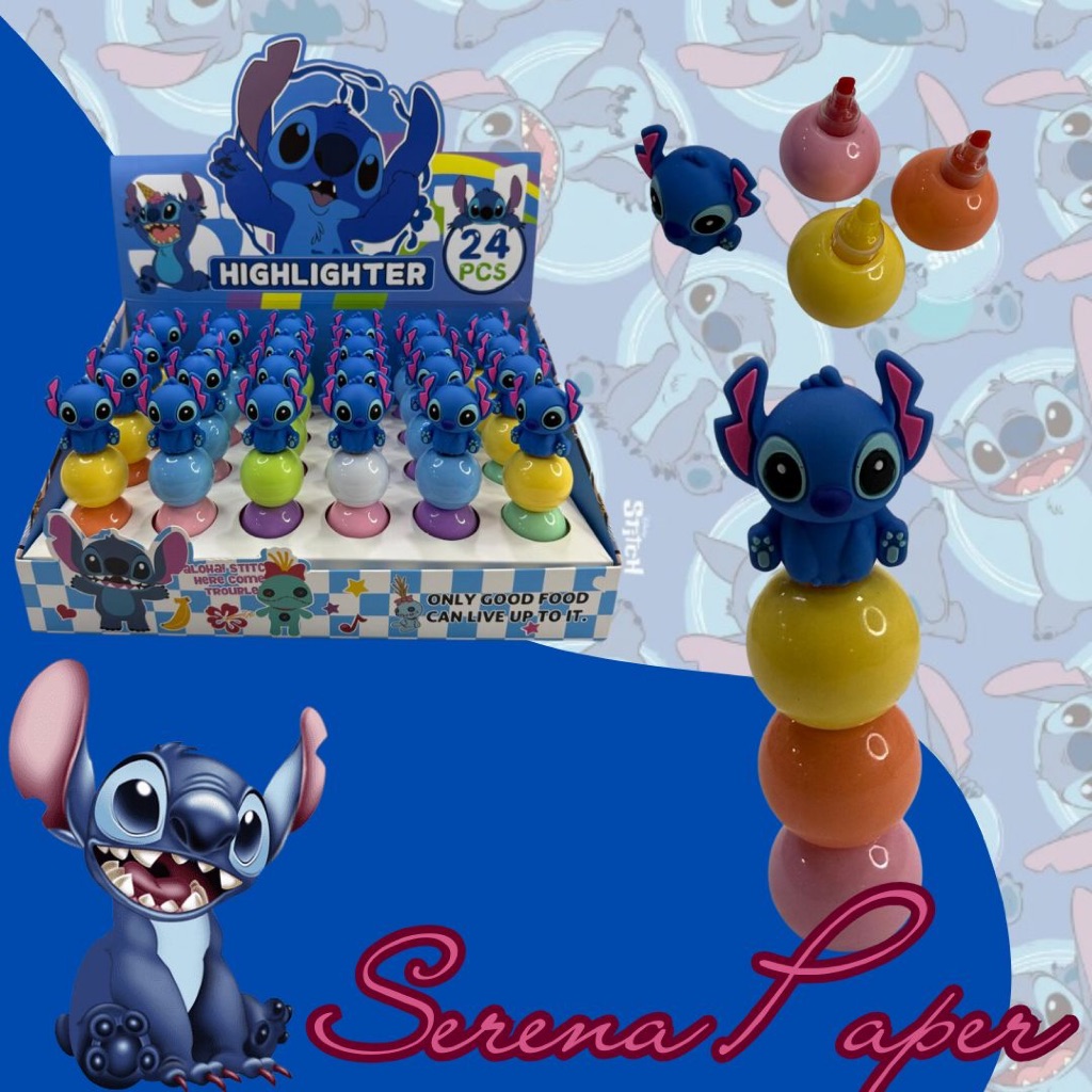 MARCA TEXTO DIVERTIDO EMPILHAVEL STITCH / 3 CORES / PAPELARIA FOFA KAWAII / MATERIAL ESCOLAR FOFO