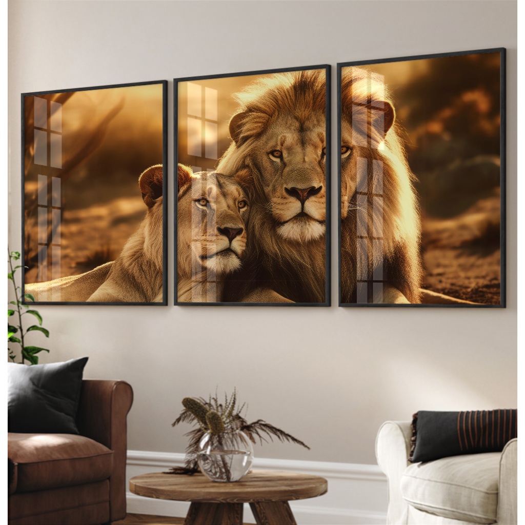 Quadro De Leao Família Para Sala Quadro Decorativo Quarto Casal Quadro Com Moldu