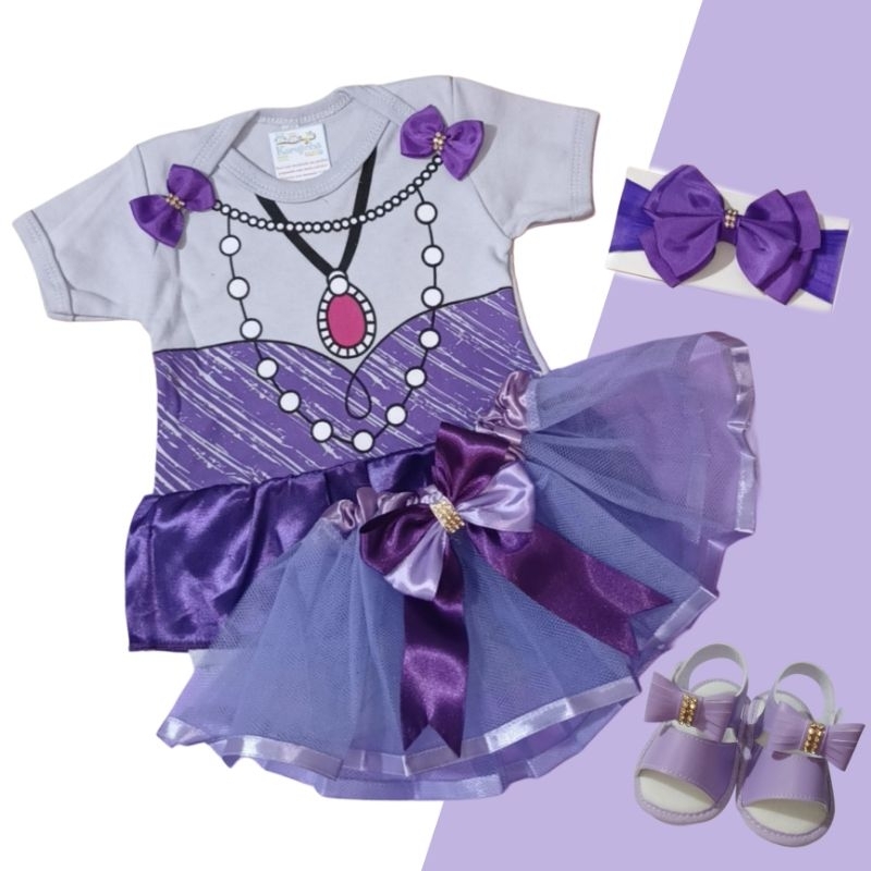 Body Bebê Temático Princesinha Sofia Fantasia Mesversário Ítens Opcionais