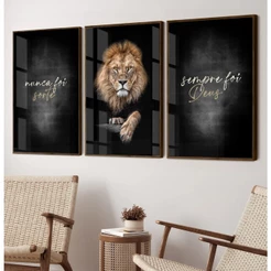 Quadro Decorativo Sala Grande Leão Nunca Foi Sorte Sempre Foi Deus Quadro Sala Com Moldura Trio