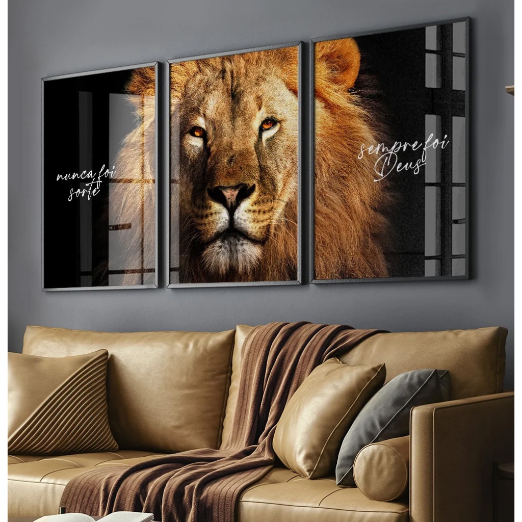 Quadro Leão Moldura Frase Nunca Foi Sorte Sempre Foi Deus Quadro Sala Leão Quadro Escritorio Leão em Oferta na Shopee