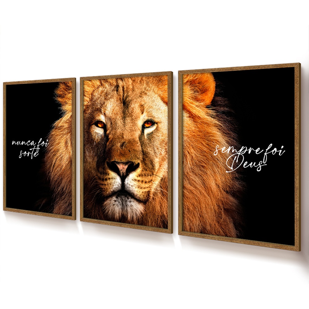 Quadro Leão Moldura Frase Nunca Foi Sorte Sempre Foi Deus Quadro Sala Leão Quadro Escritorio Leão · foto 2
