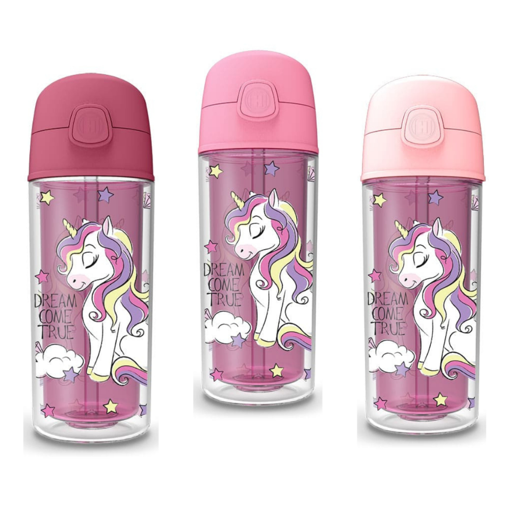 Garrafa Infantil de água Unicórnio 270ml canudo silicone em Oferta na Shopee