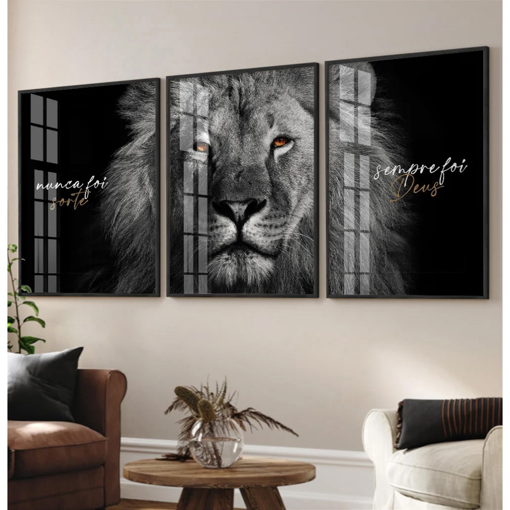 Quadro Leão de Juda Com Moldura Quadro Nunca Foi Sorte Sempre Foi Deus Quadro Decorativo Sala Trio