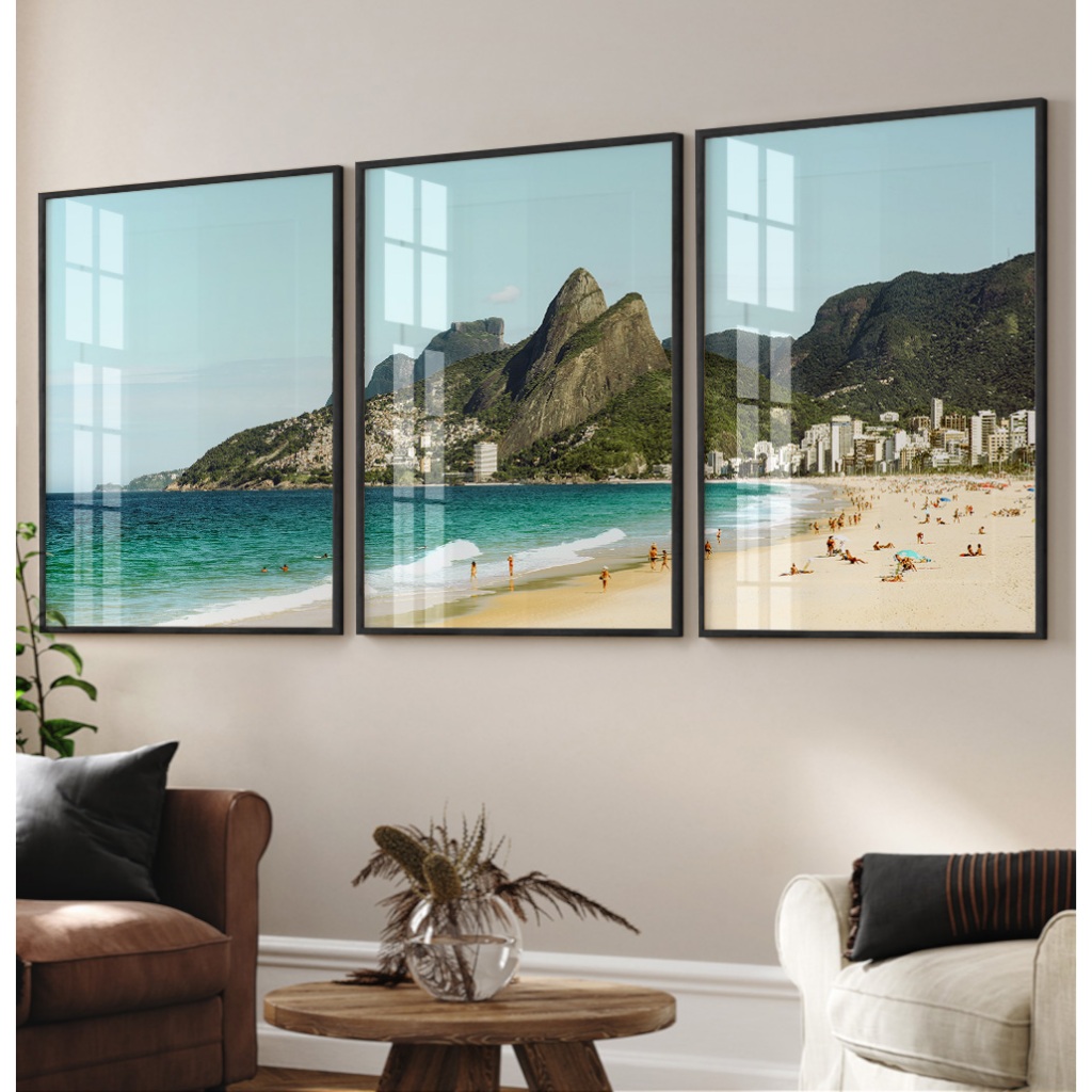 Quadro Rio de Janeiro Paisagem Grande Quadro Com Moldura Quadro Decorativo Sala Praia Orla Trio
