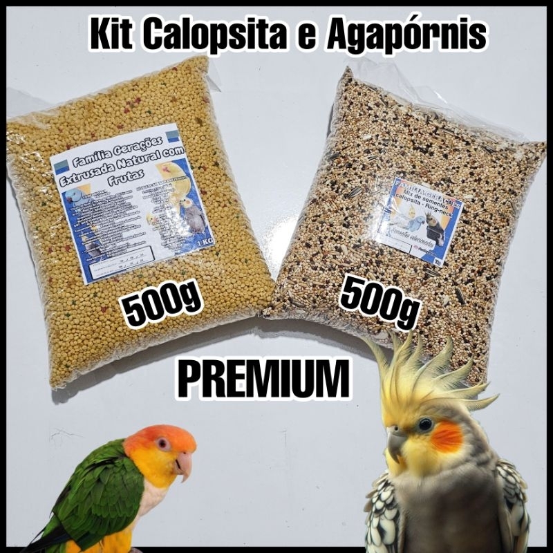 Kit calopsita PREMIUM (500g de Extrusada Natural com Frutas + 500g de Mistura para Calopsita ou Agapórnis)