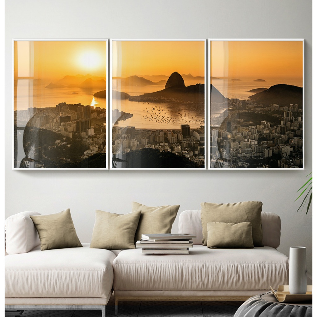 Quadro Rio De Janeiro Quadro Com Moldura Vidro Quadro Decorativo Sala Grande Quarto Entardecer Trio