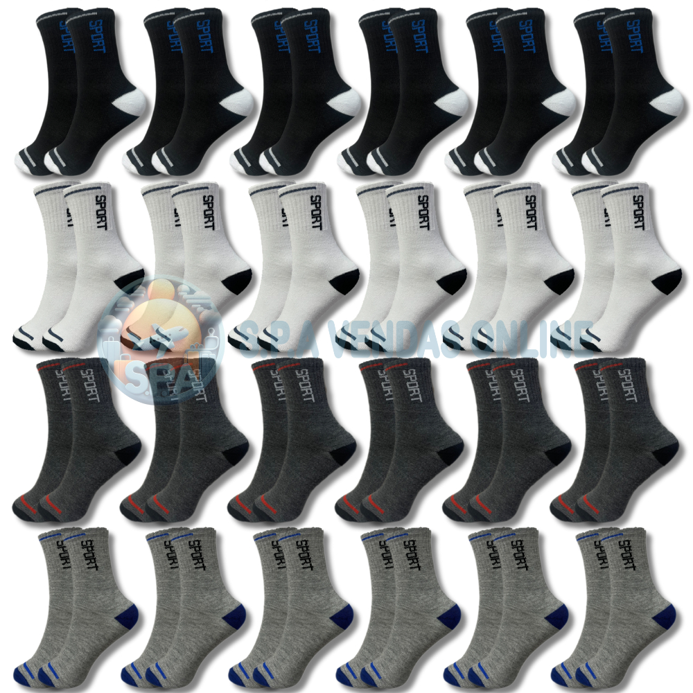 Kit 3 a 24 Pares Meia de Cano Alto com Algodão em Oferta na Shopee