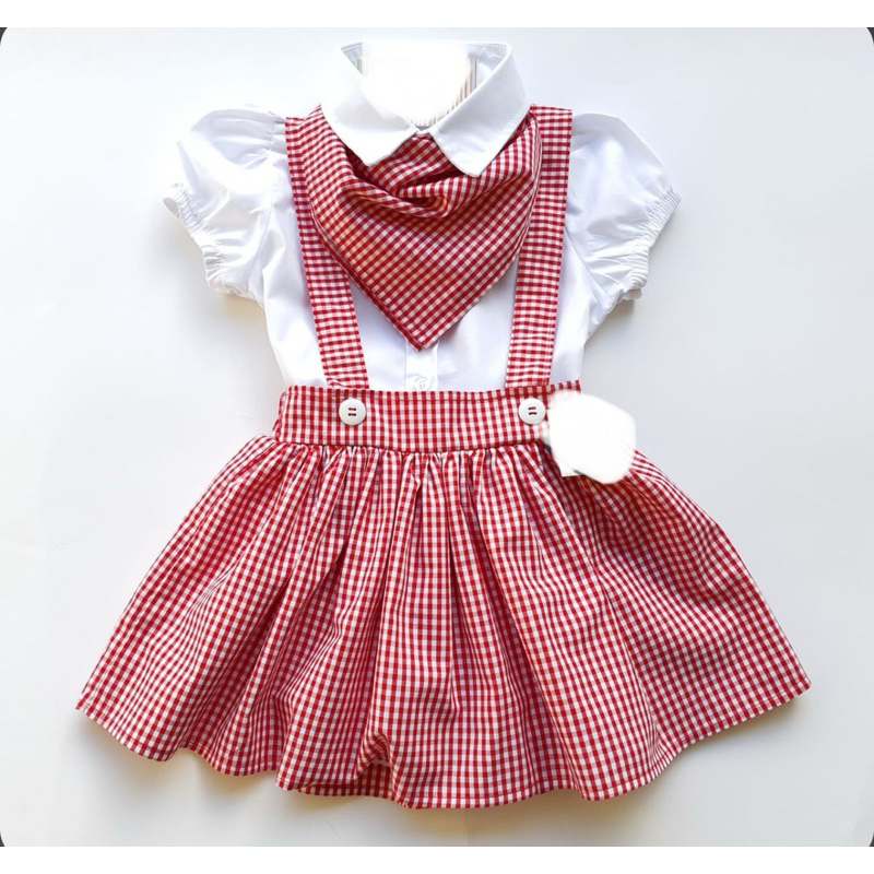 Jardineira Xadrez c camisa e lenço MENINA