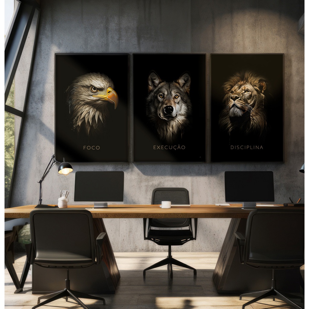 Quadros Decorativos com Moldura Trio Sala Quarto Escritório Arte Arquétipos Foco Execução Disciplina em Oferta na Shopee