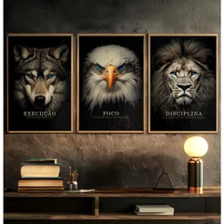 Quadro Leão Decorativo Grande Com Moldura E Vidro Quadro Sala Escritório Leão Quadro Lobo e Aguia