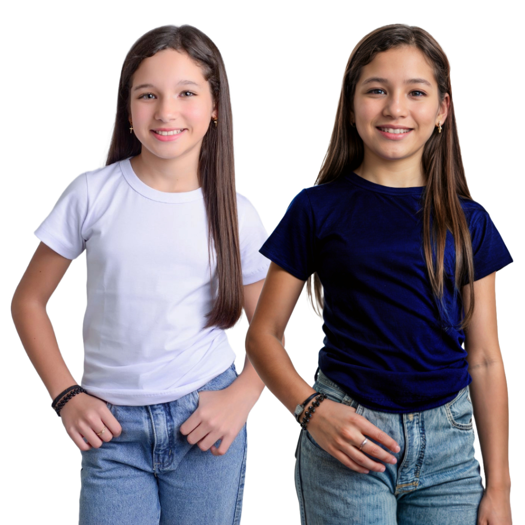 Kit 2 Camisetas Infantil Menina Escolar Volta as Aulas Manga Curta Básica Lisa Tamanho 2 ao 12, Camisa 100% algodão em Oferta na Shopee