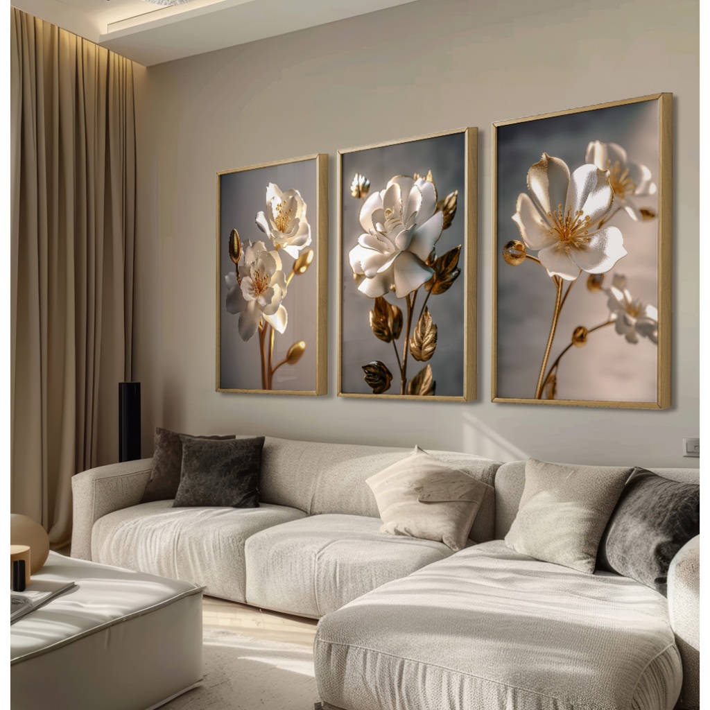 Quadro De Flores Decorativo Com Moldura E Vidro Quadro Abstrato Para Sala Quarto