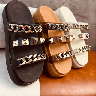 Sandália Papete Feminina Chinelo Flatform Birken Enfeites de Corrente e Spike Confortável e Estiloso em Oferta na Shopee
