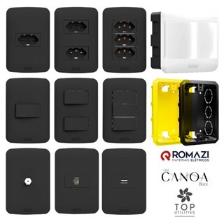 INTERRUPTORES E TOMADAS LINHA CANOA BLACK - ROMAZI em Oferta na Shopee