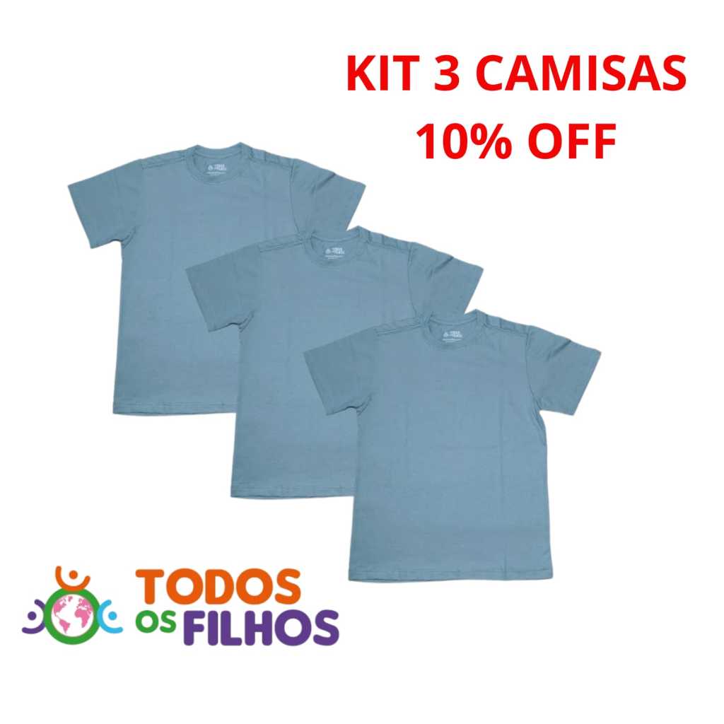 Kit 3 Camisetas Infantis Verde Atlântico 100% Algodão – 4 a 12 Anos