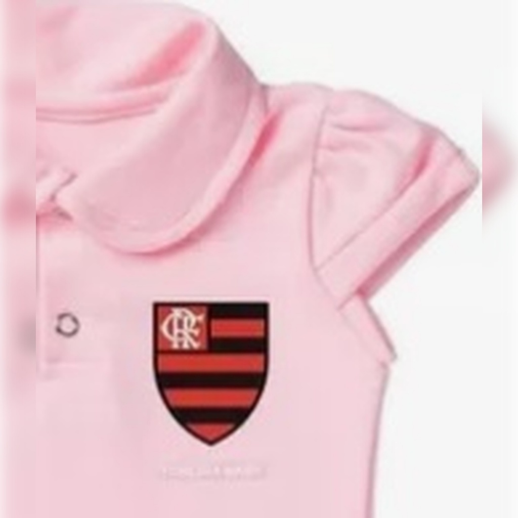 Body Bebê Oficial Flamengo Polo Rosa Torcida Baby