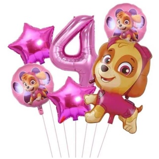 Kit 6 Balão Metalizado Skye Patrulha Canina Corpo Estrela Número 4 Rosa em Oferta na Shopee