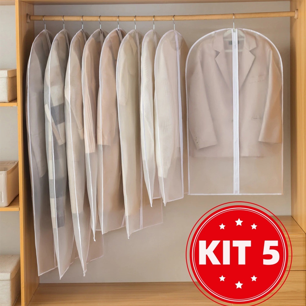 Kit 5 Pecas Organizador Roupas Poeira Tampa Protetora Contra Capa Casaco De Saco De Translúcido Terno Cobrir em Oferta na Shopee